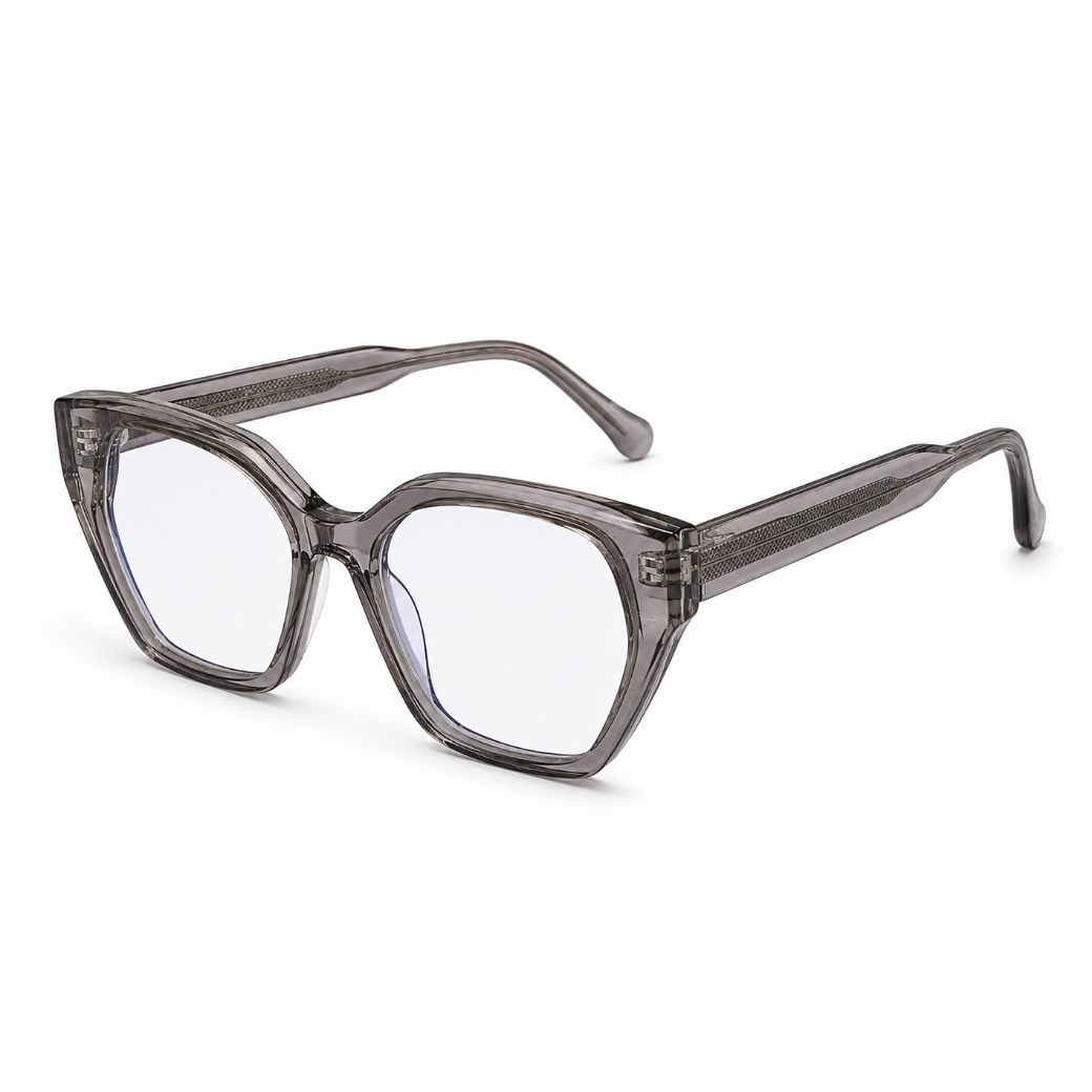 EVORA D23057 Smoke Crystal Premium Cat-Eye Acetate Eyewear Frame | Transparent Grey | Size 53-17-150