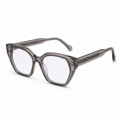 EVORA D23057 Smoke Crystal Premium Cat-Eye Acetate Eyewear Frame | Transparent Grey | Size 53-17-150