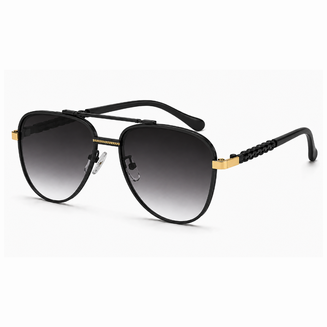 EVORA Monarch – Matte Black Gold Aviator Premium Sunglasses