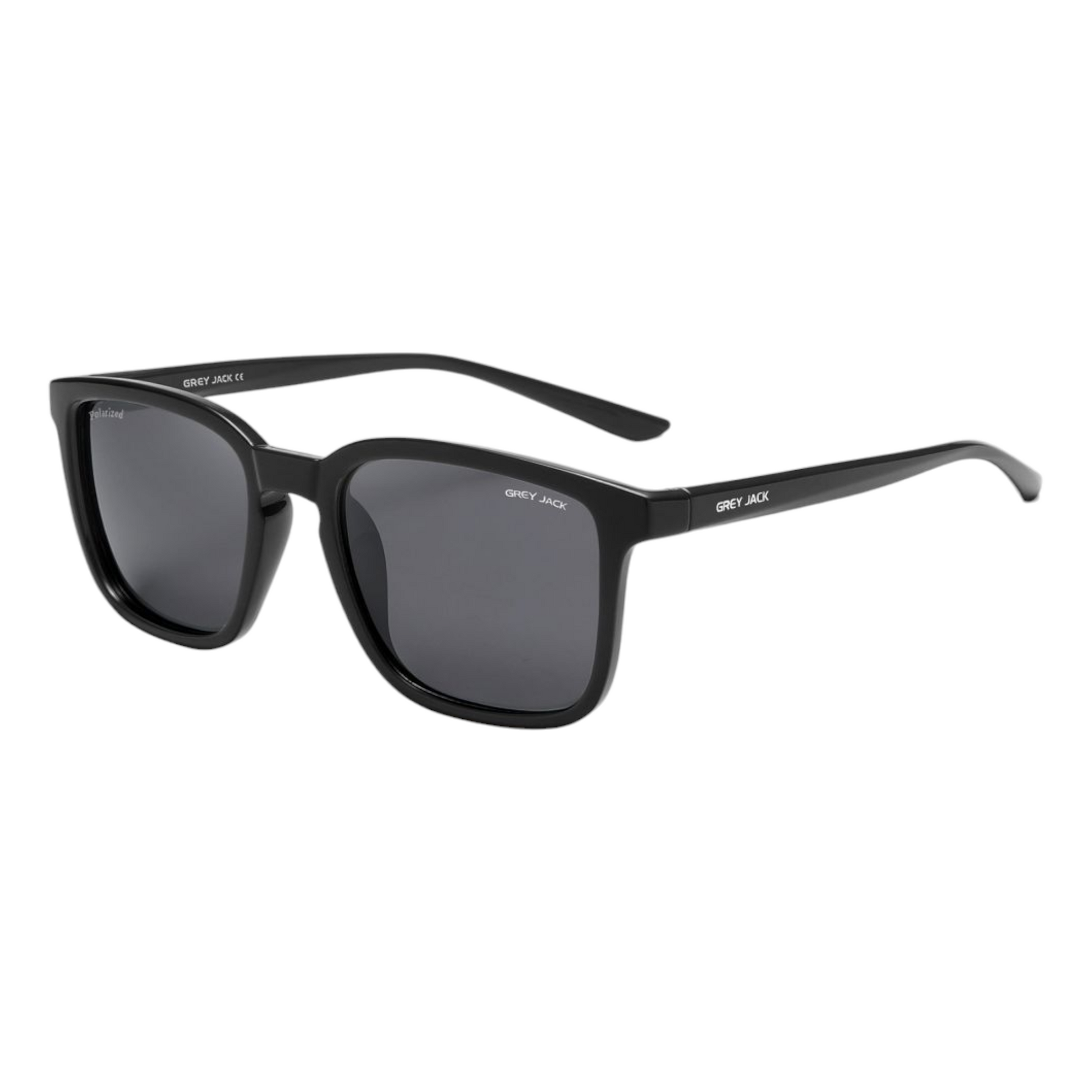 Black sunglasses with dark lenses on a white background