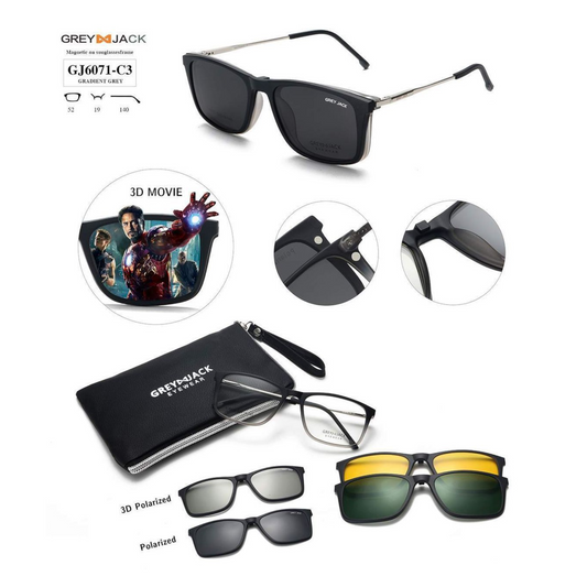 Grey Jack Clip-On Eyewear – 2-in-1 Magnetic Sunglasses | Polarized Lenses | TR90 Frame | GJ6071-C3 | Gradient Gray