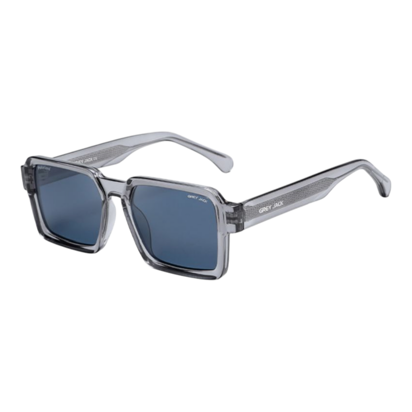 Grey Jack GJ6605 Transparent Grey Polarized Sunglasses – Blue Lens Stylish Square Frame