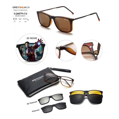 Grey Jack Clip-On Eyewear – 2-in-1 Magnetic Sunglasses | Polarized Lenses | TR90 Frame | GJ6079-C6 | Gradient Brown