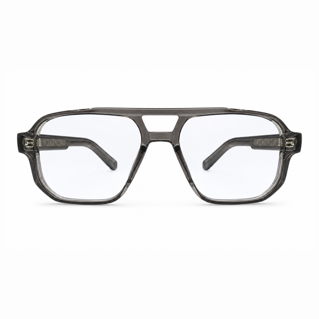 EVORA L7008 Smoke Graphite Premium Acetate Navigator Eyewear Frame | Transparent Grey | Size 55-19-149