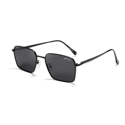 Grey Jack GJ B023 Metal Square Sunglasses – Black Frame with Black Lens for Men