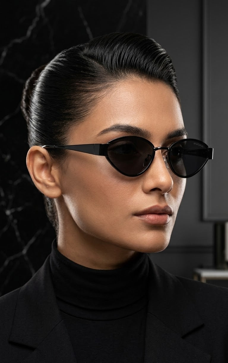 EVORA Eclipse Noir Premium Narrow Cat-Eye Sunglasses for Women