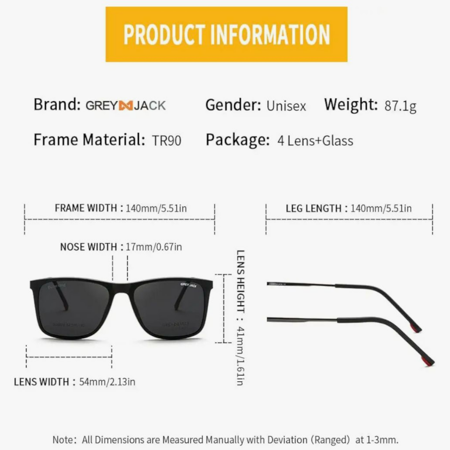 Grey Jack Clip-On Eyewear – 2-in-1 Magnetic Sunglasses | Polarized Lenses | TR90 Frame | GJ6079-C5 | Shine Black(Gold)