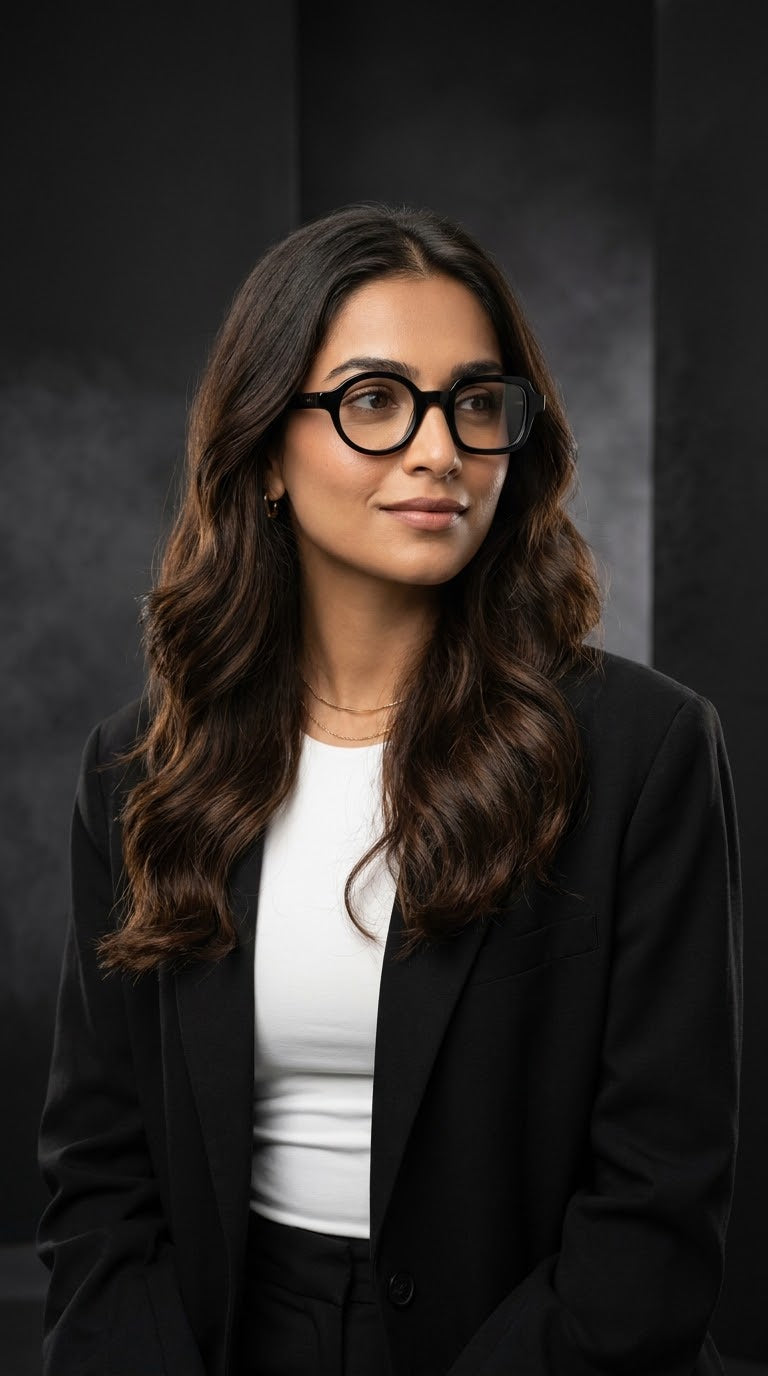 EVORA Asymmetry Premium Acetate Eyeglasses – Glossy Black | Round & Square Frame | Unisex