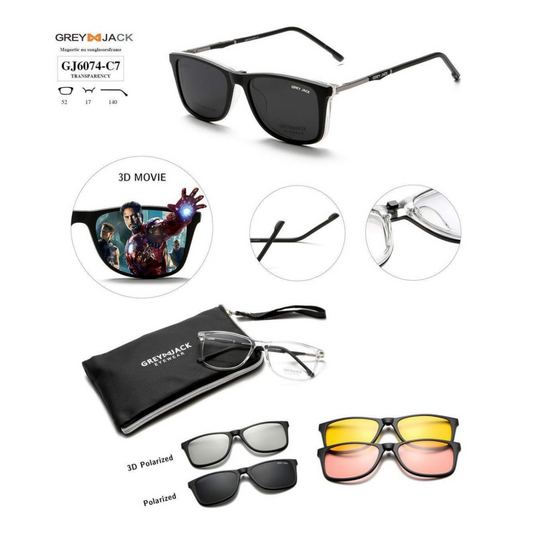 Grey Jack Clip-On Eyewear – 2-in-1 Magnetic Sunglasses | Polarized Lenses | TR90 Frame | GJ6074-C7 | Transparency