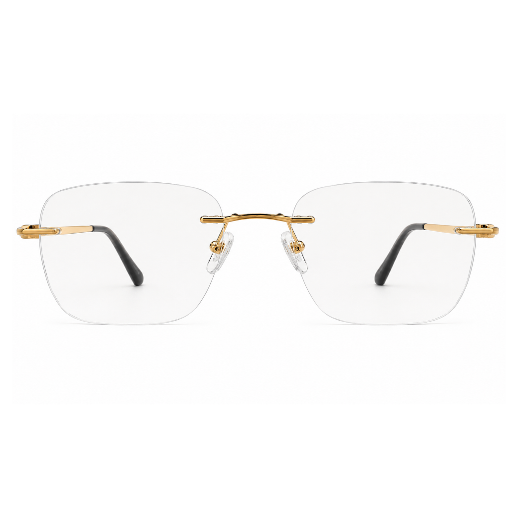 EVORA Prestige Executive Rimless Rectangular Eyeglass Frame – Premium Lightweight Metal | Gold