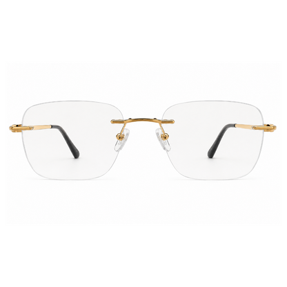 EVORA Prestige Executive Rimless Rectangular Eyeglass Frame – Premium Lightweight Metal | Gold
