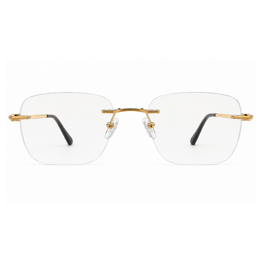 EVORA Prestige Executive Rimless Rectangular Eyeglass Frame – Premium Lightweight Metal | Gold