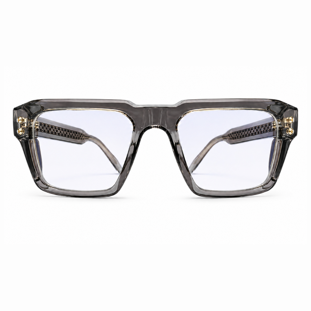 EVORA L7006 Smoke Crystal Premium Square Acetate Eyewear Frame | Transparent Grey | Size 52-21-146