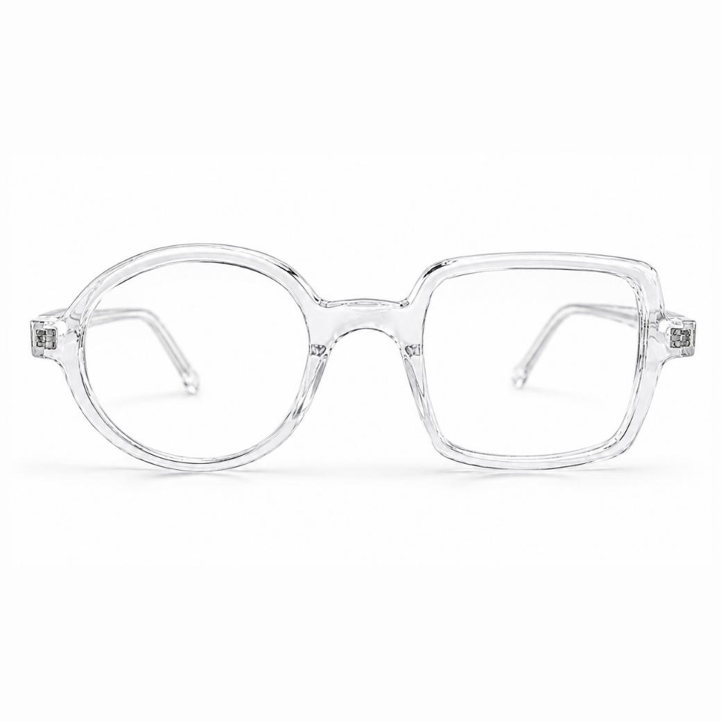 EVORA Asymmetry Premium Acetate Eyeglasses – Crystal Clear | Round & Square Frame | Unisex