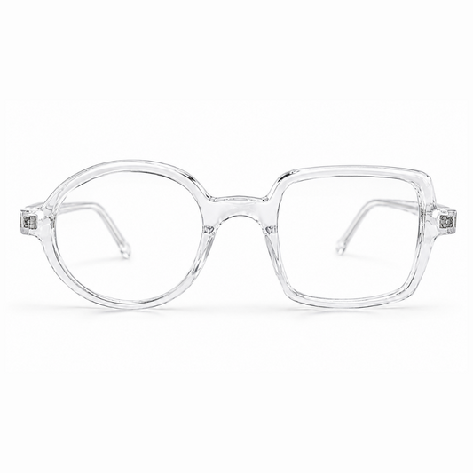 EVORA Asymmetry Premium Acetate Eyeglasses – Crystal Clear | Round & Square Frame | Unisex