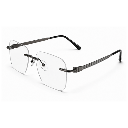 EVORA Elite Executive Rimless Square Eyeglass Frame – Premium Lightweight Metal | Gun Metal