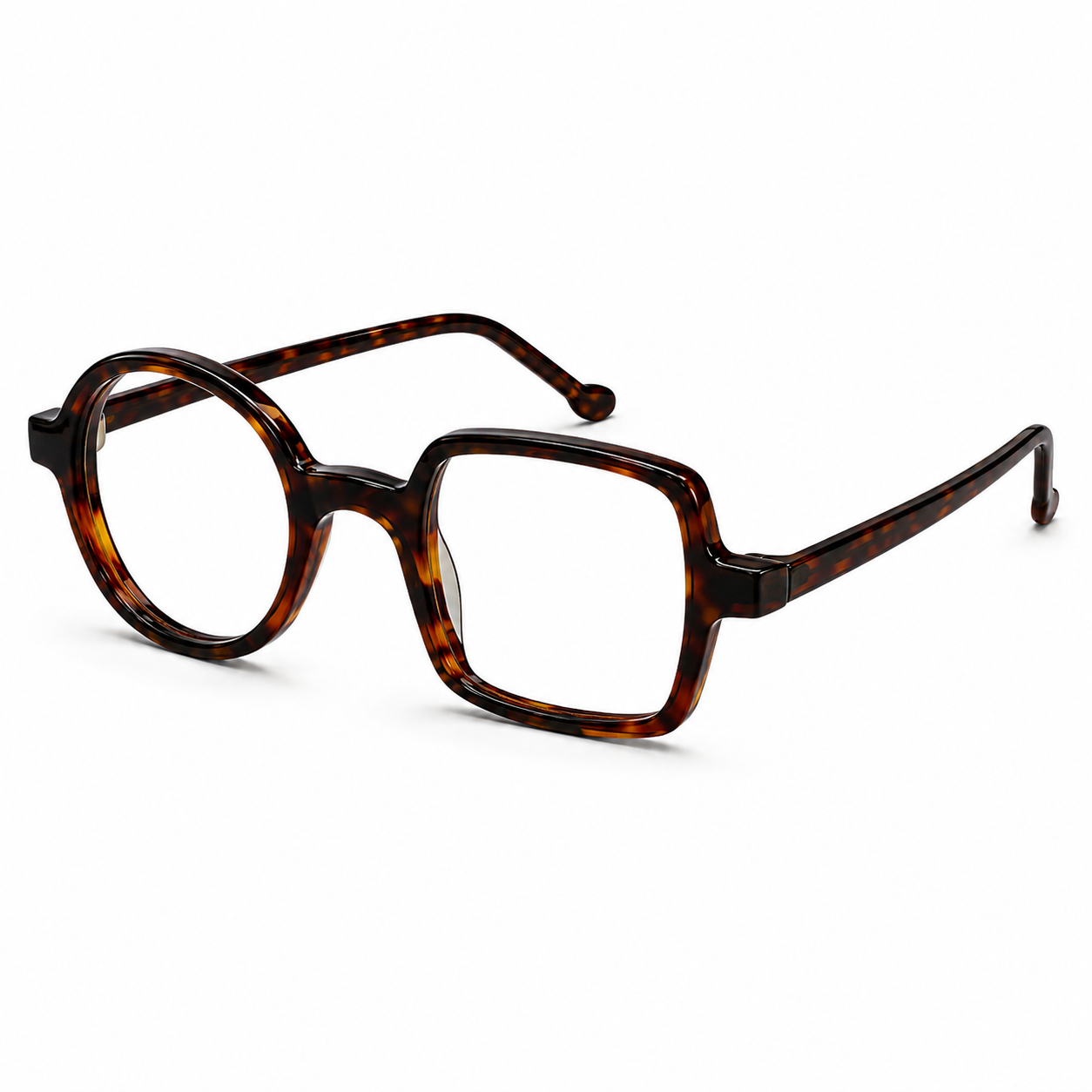 EVORA Asymmetry Premium Acetate Eyeglasses – Classic Demi Tortoise | Round & Square Frame | Unisex