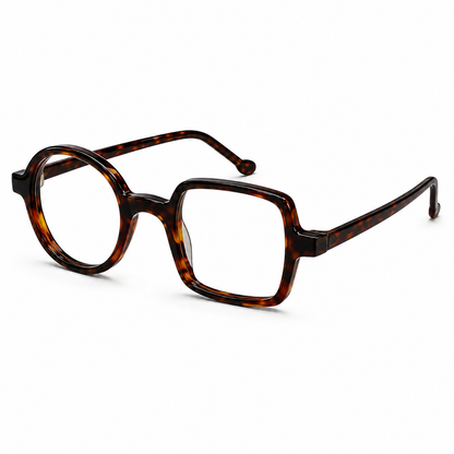 EVORA Asymmetry Premium Acetate Eyeglasses – Classic Demi Tortoise | Round & Square Frame | Unisex