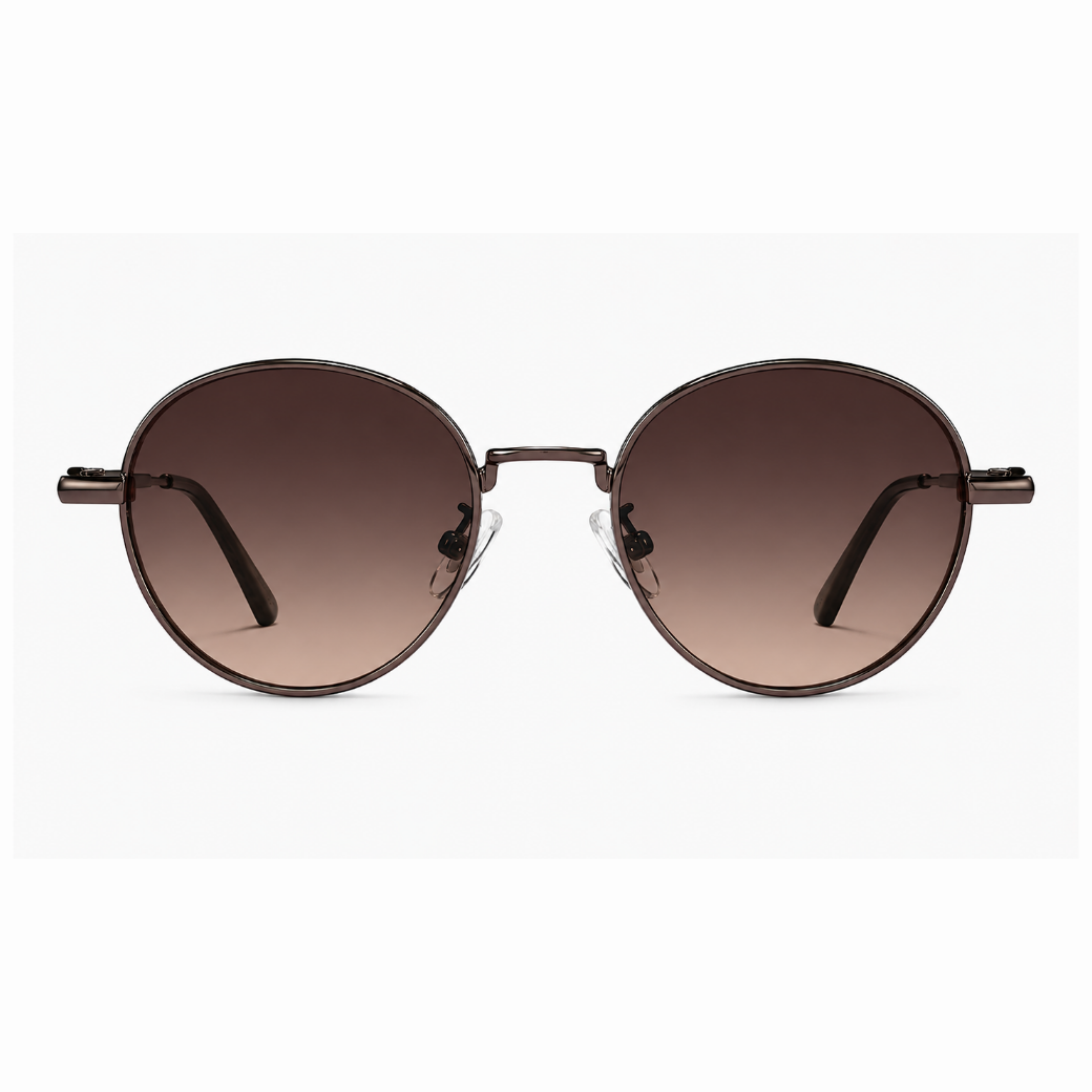 EVORA Aurelius Premium Round Metal Sunglasses – Antique Bronze Frame with Brown Gradient Lenses | UV400 Protection