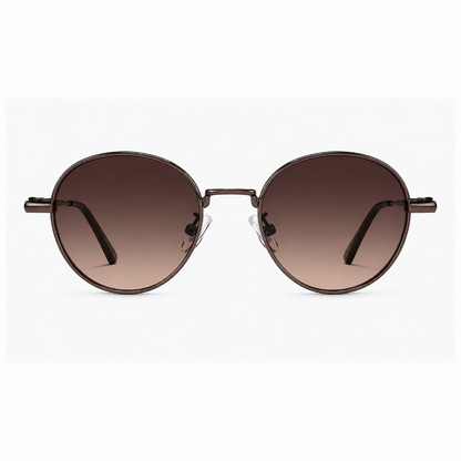 EVORA Aurelius Premium Round Metal Sunglasses – Antique Bronze Frame with Brown Gradient Lenses | UV400 Protection