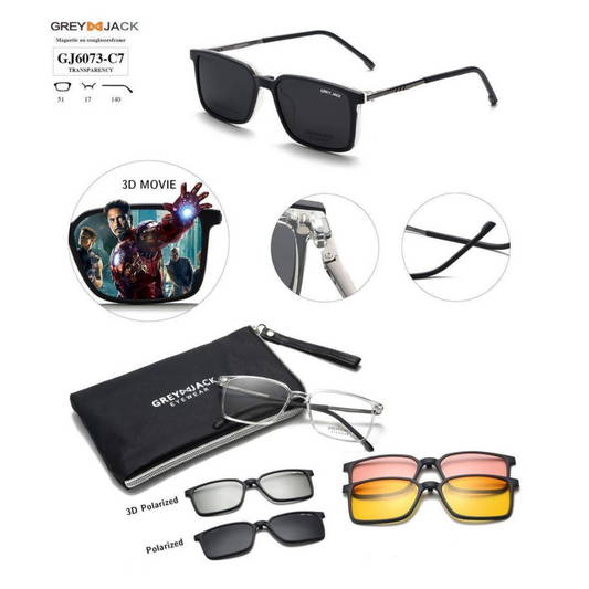 Grey Jack Clip-On Eyewear – 2-in-1 Magnetic Sunglasses | Polarized Lenses | TR90 Frame | GJ6073-C7 | Transparency