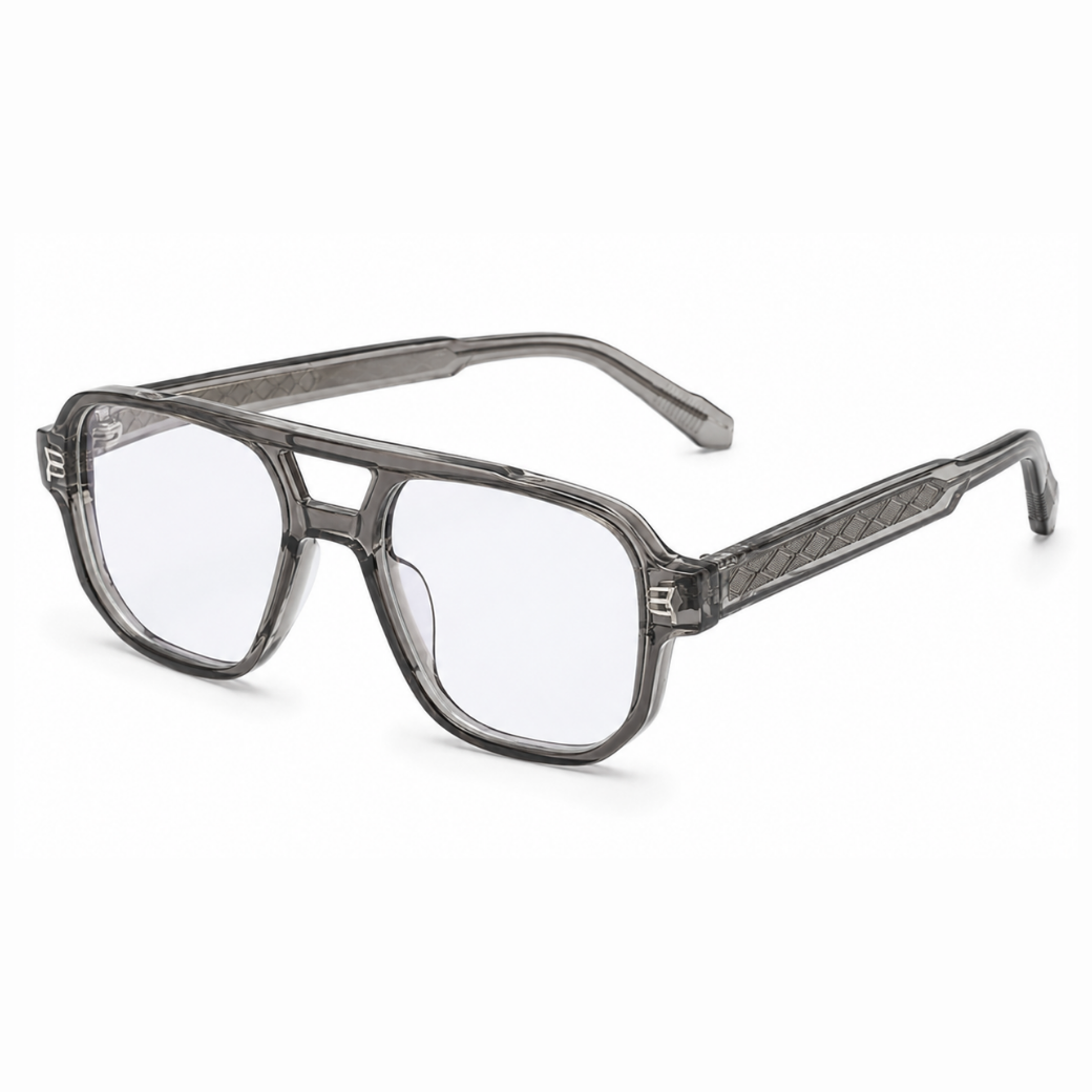 EVORA L7008 Smoke Graphite Premium Acetate Navigator Eyewear Frame | Transparent Grey | Size 55-19-149