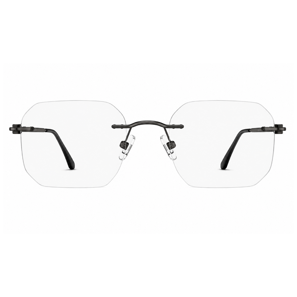 EVORA Elite Executive Rimless Square Eyeglass Frame – Premium Lightweight Metal | Gun Metal