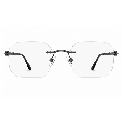 EVORA Elite Executive Rimless Square Eyeglass Frame – Premium Lightweight Metal | Gun Metal