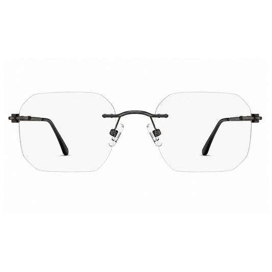EVORA Elite Executive Rimless Square Eyeglass Frame – Premium Lightweight Metal | Gun Metal