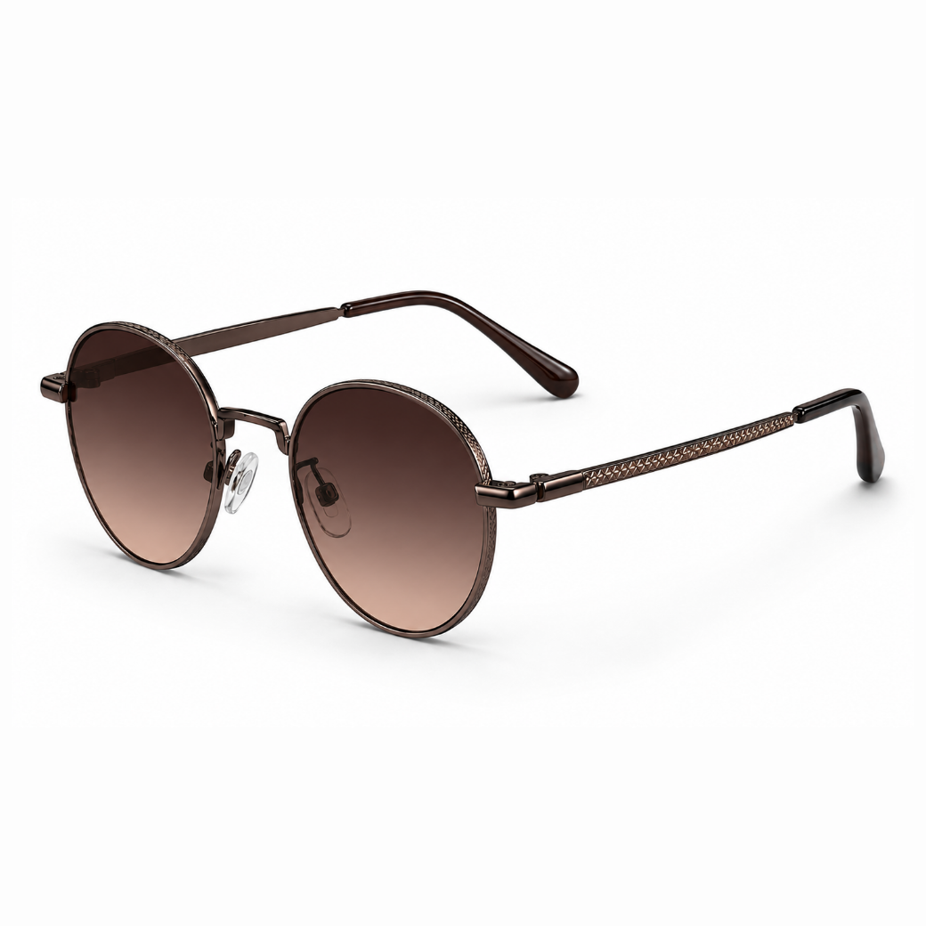 EVORA Aurelius Premium Round Metal Sunglasses – Antique Bronze Frame with Brown Gradient Lenses | UV400 Protection