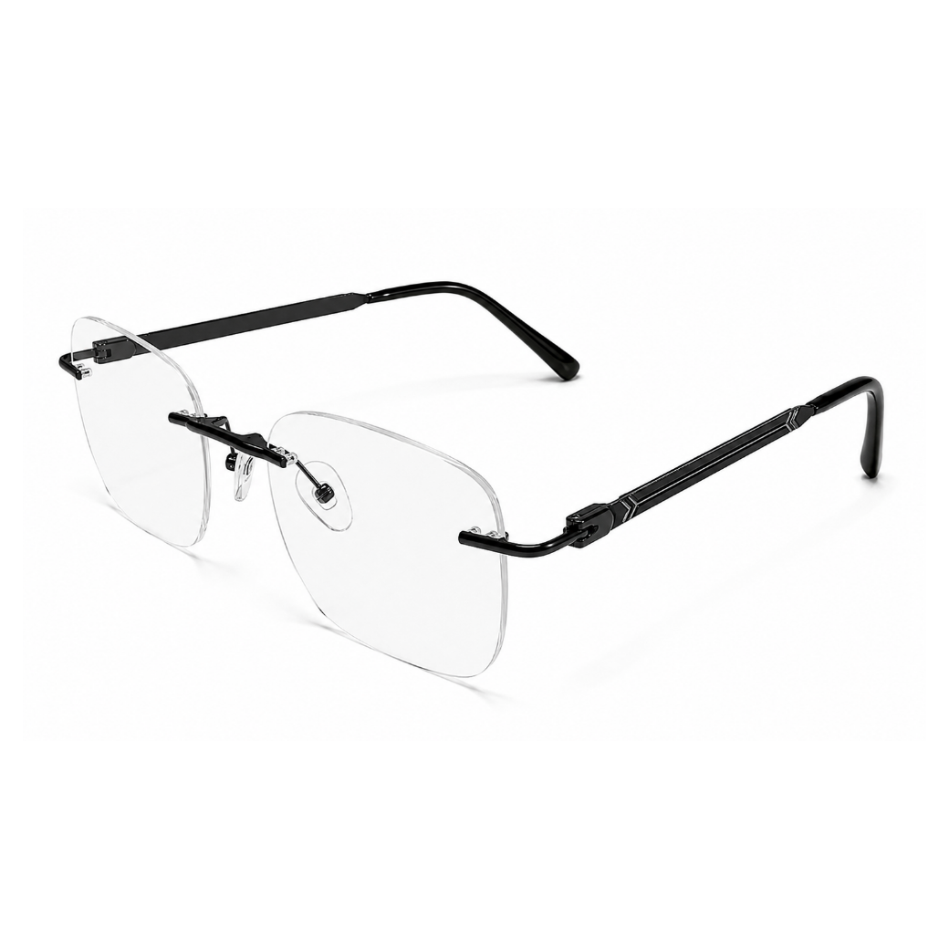 EVORA Prestige Executive Rimless Rectangular Eyeglass Frame – Premium Lightweight Metal | Black