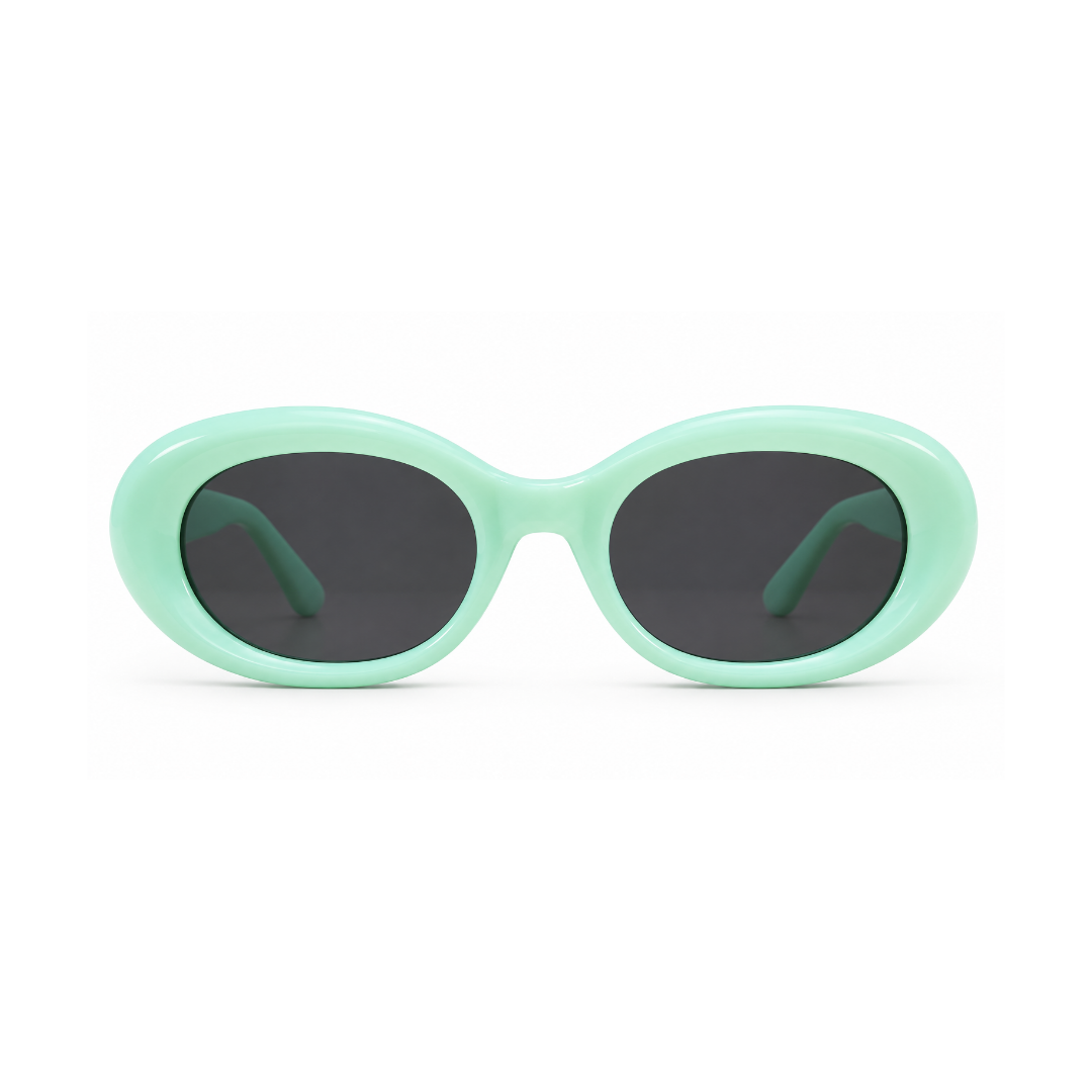 Sunglasses with gold frame and red lenses on a white background