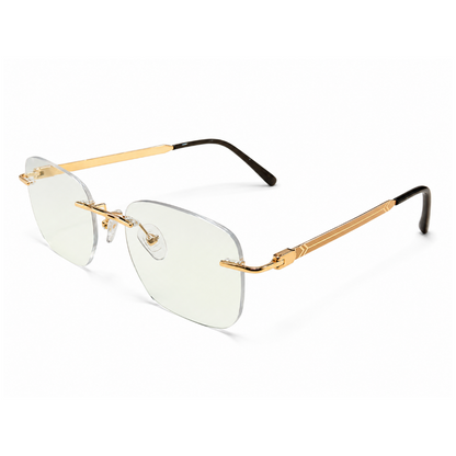 EVORA Prestige Executive Rimless Rectangular Eyeglass Frame – Premium Lightweight Metal | Gold