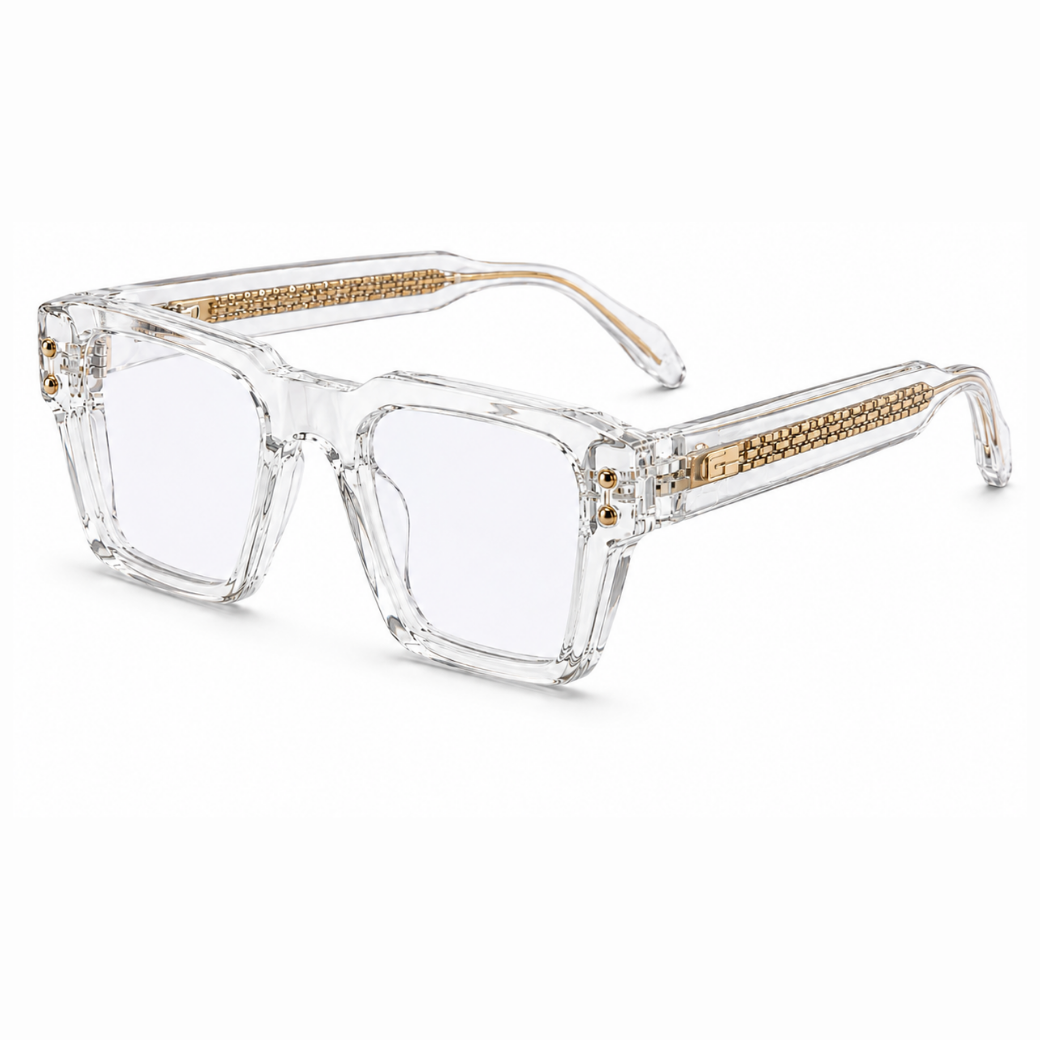 EVORA L7006 Crystal Ice Premium Square Acetate Eyewear Frame | Transparent Clear | Size 52-21-146