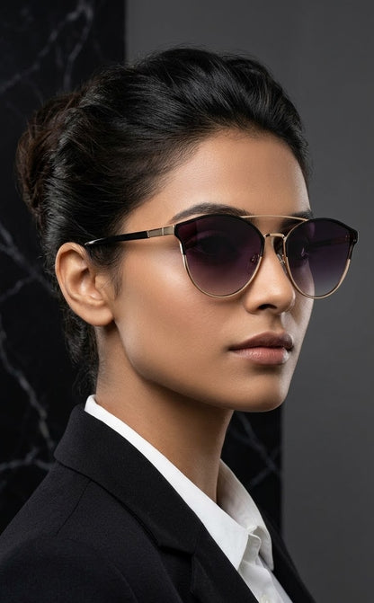 EVORA Celeste Aura – Premium Butterfly Black & Gold Sunglasses for Women