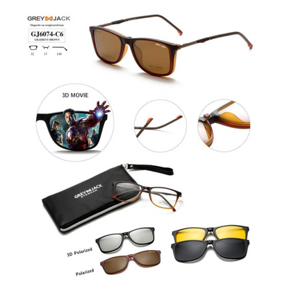 Grey Jack Clip-On Eyewear – 2-in-1 Magnetic Sunglasses | Polarized Lenses | TR90 Frame | GJ6074-C6 | Gradient Brown