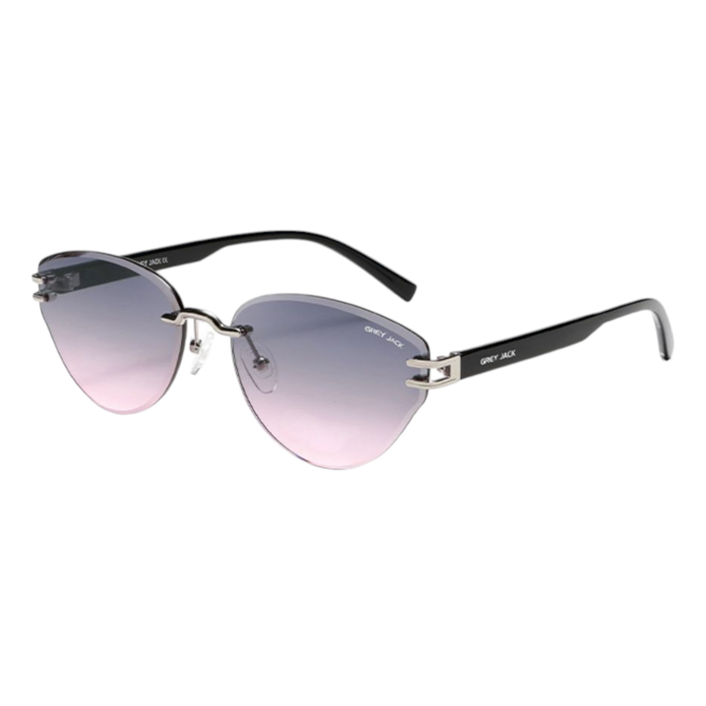 Grey Jack GJ B006 Rimless Cat Eye Sunglasses – Silver Frame with Grey Pink Gradient Lens