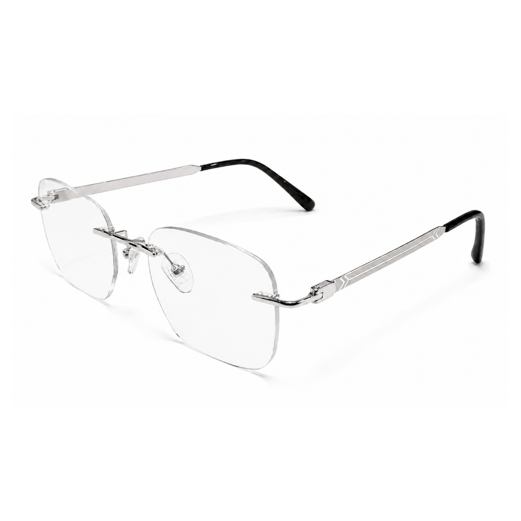 EVORA Prestige Executive Rimless Rectangular Eyeglass Frame – Premium Lightweight Metal | Silver