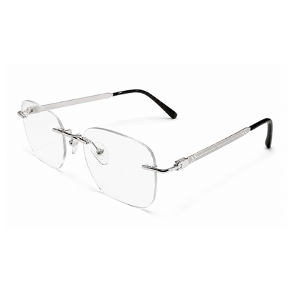 EVORA Prestige Executive Rimless Rectangular Eyeglass Frame – Premium Lightweight Metal | Silver