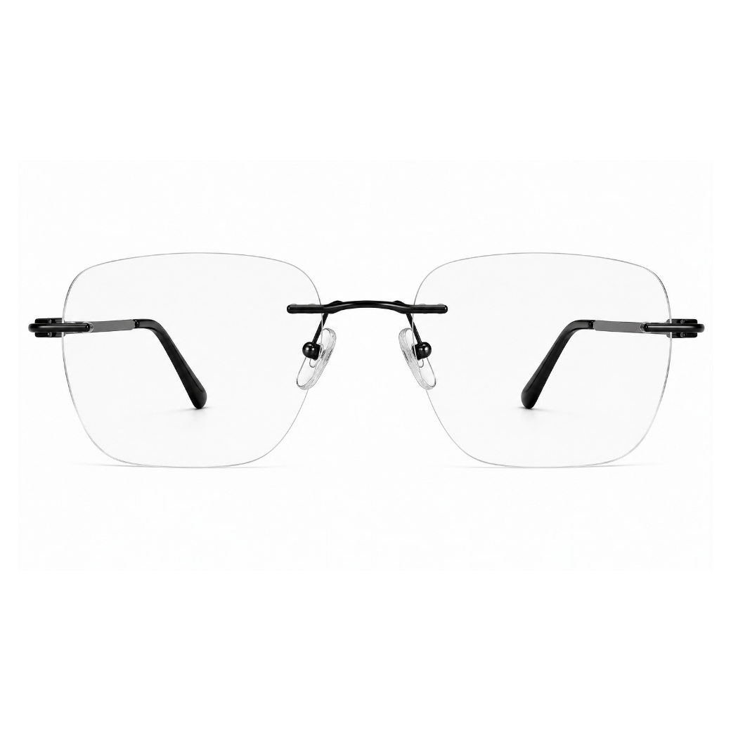 EVORA Prestige Executive Rimless Rectangular Eyeglass Frame – Premium Lightweight Metal | Black