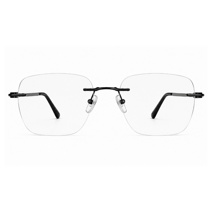 EVORA Prestige Executive Rimless Rectangular Eyeglass Frame – Premium Lightweight Metal | Black