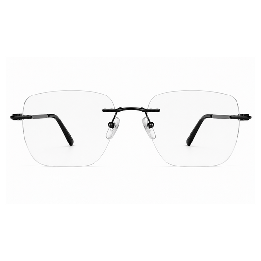 EVORA Prestige Executive Rimless Rectangular Eyeglass Frame – Premium Lightweight Metal | Black