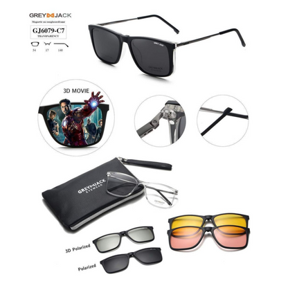 Grey Jack Clip-On Eyewear – 2-in-1 Magnetic Sunglasses | Polarized Lenses | TR90 Frame | GJ6079-C7 | Transparency