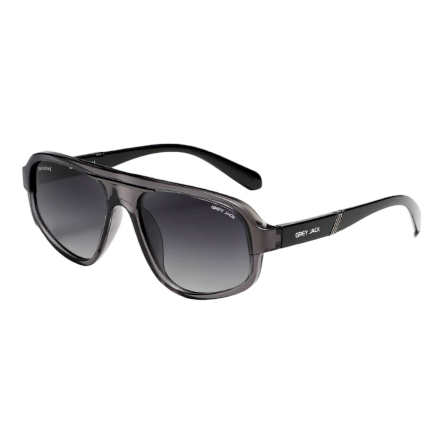 Grey Jack GJ A040 Polarized Aviator Sunglasses – Transparent Grey Frame with Dark Grey Lens