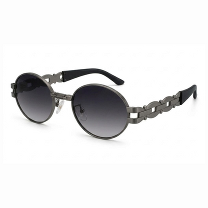 EVORA Luxe Chain Oval Sunglasses for Men & Women | Gunmetal Metal Frame | Smoke Gradient UV400 Lens