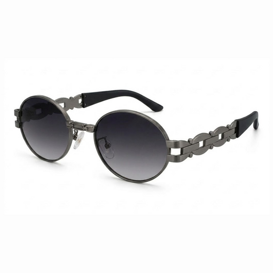 EVORA Luxe Chain Oval Sunglasses for Men & Women | Gunmetal Metal Frame | Smoke Gradient UV400 Lens