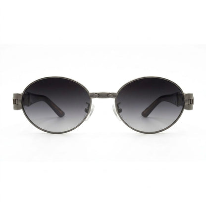 EVORA Luxe Chain Oval Sunglasses for Men & Women | Gunmetal Metal Frame | Smoke Gradient UV400 Lens