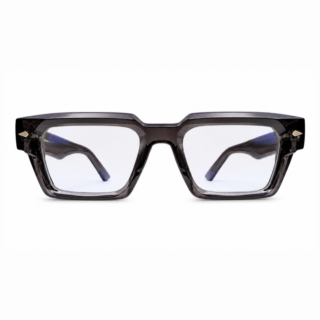 EVORA L7002 Smoke Crystal Premium Square Acetate Eyewear Frame | Transparent Grey | Size 50-22-150