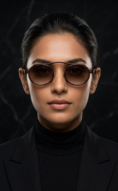EVORA Mocha Halo – Premium Round Brown Sunglasses for Women