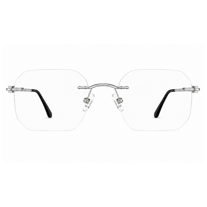 EVORA Elite Executive Rimless Square Eyeglass Frame – Premium Lightweight Metal | Silver